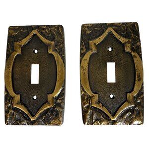 Set Of 2 Vintage Ornate Textured Metal Light Switch Plate Covers w/ Screws USA